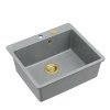 QUADRON | MORGAN 110 FM PRODUKT NA ZAMÓWIENIE | granitowy zlewozmywak kuchenny SZARY + ZŁOTO PVD | wymiary: 56,5 x 49,5 x 21,6 cm | 1-komorowy na równi w blatem | podbudowa szafki od: 60 cm HB8304U5FMG1P2O